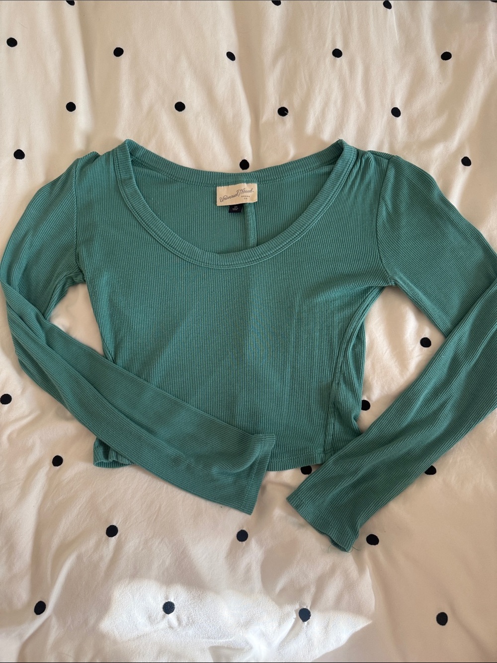 Universal Thread Teal Ribbed Long-Sleeve Scoop Neck Top